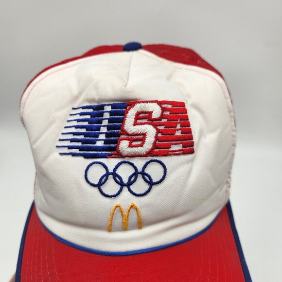 Vintage‎ 1984 McDonalds Olympics Los Angeles Snapback Trucker Hat Red Blue READ - Picture 2 of 8
